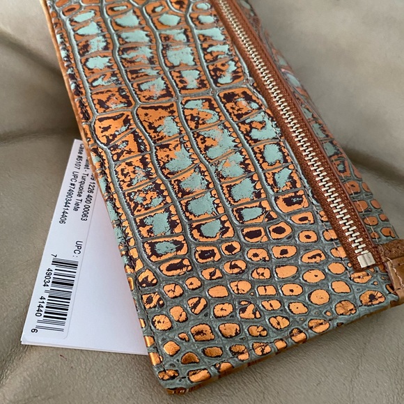 Brahmin LKNW Turquoise Tiete Ady Wallet Melbourne Leather Gold Croc - Picture 7 of 11